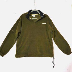 Perry Ellis Mens Pull Over Fleece Sweater Sz M 1/4 Snap Khaki Green/Brown VTG